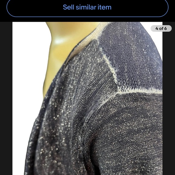 Chico's Cardigan Sweater Size 1 Blue & Silver Metallic Open Front Glittery Top - Picture 4 of 9